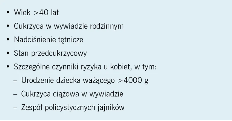 Tabela. Czynniki ryzyka rozwoju cukrzycy